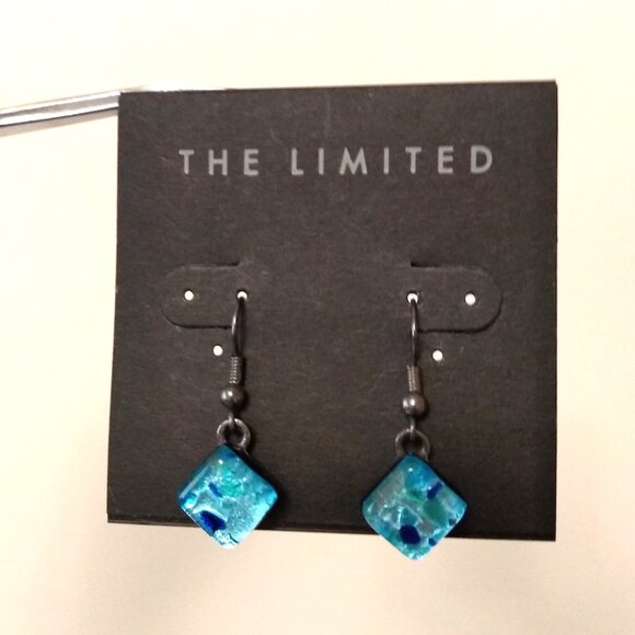 Vintage Teal Blue Square Beads Dangle Drop Earrings Timeless VTG Jewelry - Picture 5 of 6